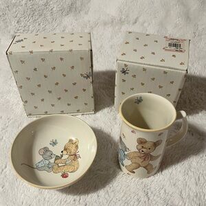 Vintage China Mikasa Teddy Bear & Mouse Children's Tall Cup Mug & Pedestal Bowl